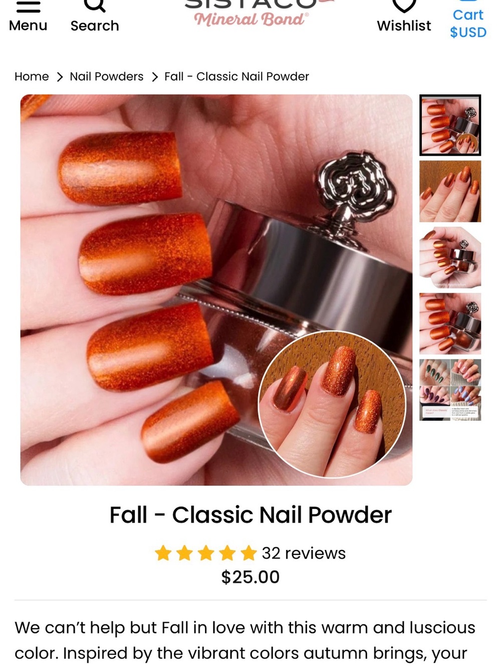 Sistaco Fall Classic Copper Nail Powder